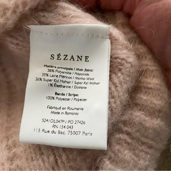 Sezane Antonetta Cardigan Sweater Jumper Powder Pink Merino Wool Mohair Medium - Picture 10 of 13